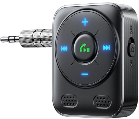 2024 JOYROOM Manos Libres Coche Bluetooth 5.4, Adaptador Coche 【Bass & HiFi EstéReo】 Receptor Bluetooth Jack 3.5 con Indicador LED, Receptor con 16 Horas de Tiempo de Reproducción
