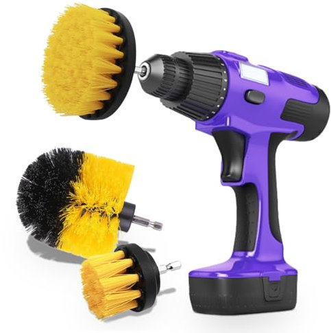Lot de 3 brosses à récurer électriques tout usage pour perceuse, brosse de nettoyage de roue pour pneus, tapis de voiture, sol, salle de bain, joint, baignoire, douche, carrelage (jaune)