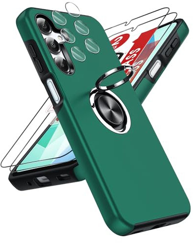 LeYi for Samsung Galaxy A16 4G/5G Phone Case with 2 Tempered Glass Screen Protector, 2 Camera Lens Protector and Invisible Phone Ring Holder, Shockproof Protective Cover for Samsung A 16 - Green