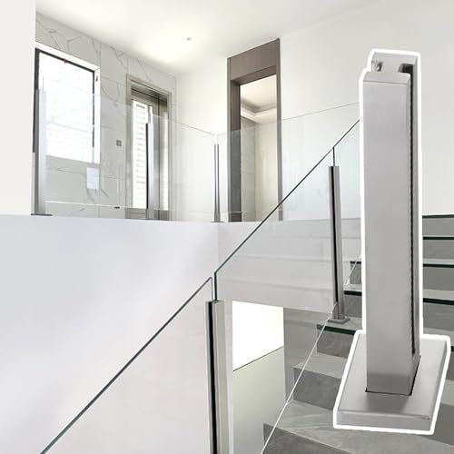 SnamicE Zaunglasgeländerpfosten mit Schrauben, Edelstahl-Glasplatten-Montagehalterungen, Innenschlitze, Treppenhandlauf, Glasbalustradepfosten, gebürsteter Mittelpfost,Brushed-mid Post-125cm(49 1/4)