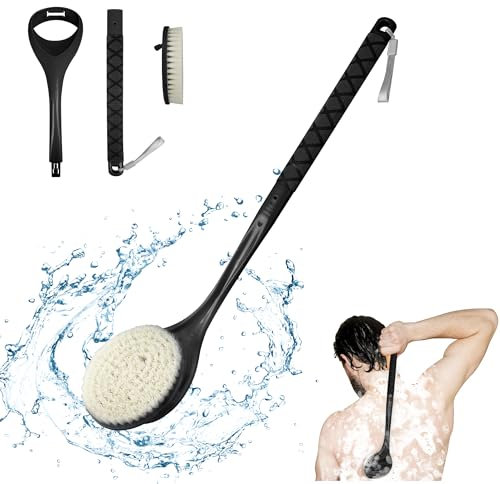 Gobiteli Spazzola Corpo,51,8 cm Manico Lungo Staccabile Spazzola Schiena Doccia per Esfoliante Corpo e Pulizia Profonda,Schiena Spazzola per Uomini,Donne e Anziani(Nero)