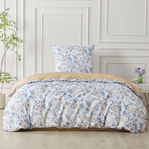 SAPHREAS Bettwäsche 135x200 Blau Bettwäsche Sets Retro Böhmisch Baumwolle Botanisch Blumenmuster Bettwäsche 2teilig Kuschelige 1 Bettbezug 135x200 cm mit Reißverschluss + 1 Kissenbezüge 80x80 cm