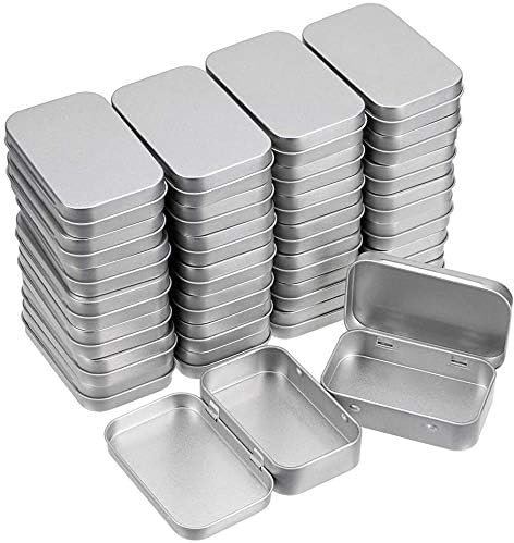Xaztr 30Pcs Small Metal Tins with Hinged Lids, Rectangular Metal Empty Hinged Tins Small Storage Tin Box Silver Portable Containers for Storage, Herbs, Pills, Mint, Crafts