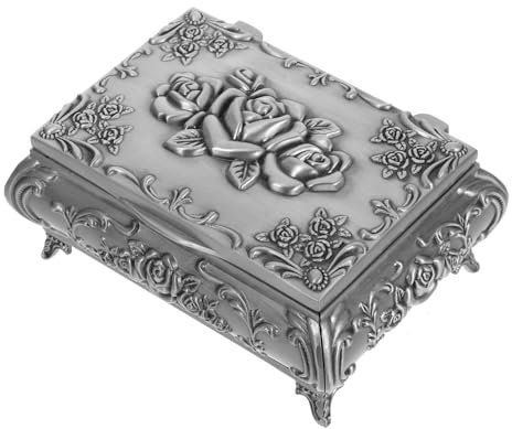 KOMBIUDA Schmuckschatulle Aus Zinklegierung Mit Geprägtem Rosenmuster Vintage-schmuckschatulle Für Schmuck Und Kosmetikaufbewahrung Praktisch Und Langlebig Für Schreibtisch Und Haushaltsgeb