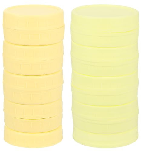 sourcing map 18 Pcs Mason Jar Lids, Plastic Lids with Silicone Rings, Food Storage Caps Jar Lids for Mason Canning Ball Jar, 9 Regular Mouth & 9 Wide Mouth, Beige