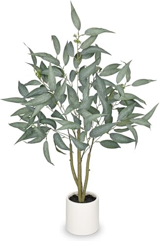 Árbol artificial de eucalipto artificial, plantas artificiales, 90 cm, planta artificial grande, eucalipto artificial para el hogar, salón, dormitorio, oficina