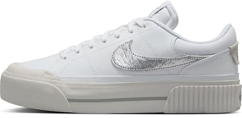 NIKE Court Legacy Lift DM7590 Women's Shoes, White Metallic Silver Light Bone, 7 UK