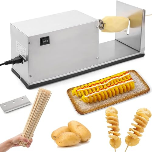Electric Tornado Potato Slicer Machine Stainless Steel - Commercial Spiral Cutter Fry Machine for Vegetables Cutting - Switch Control for Home and Commercial Use