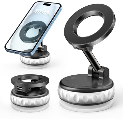 maxtachi Soporte Magnetico Movil Coche con Ventosa, 22*N55 Giratorio Soporte Telefono Coche Vacío, 360 ° Giratorio y Plegable, Soporte Movil Coche para Salpicadero, Paradisas, Vidrio, Espejos