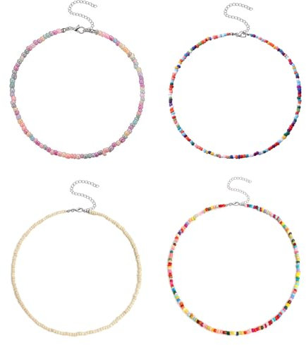 4 Stück Bunte Sommer Perlenkette Böhmische Halskette Choker Mit Winzigen Perlen Kurze Perlen Schlüsselbein Halskette Für Strandparty Abschlussball Party Festival Accessoire Für Mädchen Und Frauen
