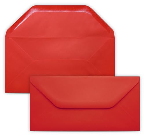 50 Briefumschläge DIN Lang Rot - 11,0 x 22,0 cm - Kuverts mit 80 g/m² - Nassklebung mit gerader Klappe - Umschläge ohne Fenster - Colours-4-you