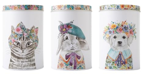 Mikasa Tipperleyhill Set of 3 Storage Containers with Floral Lid Vintage Tin Decorative Boxes for Kitchen and Home Storage Colourful Tea Coffee Mint Cookie Snacks Canisters Handwash Only, 10 x 15cm
