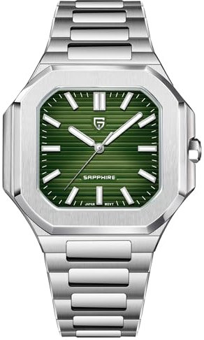 Pagani Design Herren Uhr Japanisches TMI VH31 Quarzwerk 37mm Armbanduhr Herren mit Saphirglas & 100m wasserdicht Edelstahl 316L Herrenuhr (Grün)