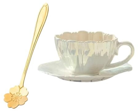 LLINthy Fashion Flower Petals Mug Coffee Cup Saucer Kitchen Supplies Office Drinkware Suitable for Adults and Office Use