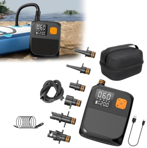 Pompa elettrica da 8000 mAh, 25 PSI, pompa di sup ricaricabile da 80 W, 120 l/min, pompa ad aria Sup portatile, gonfiaggio e sgonfiaggio a doppio stadio con schermo tattile a LED, per kayak vele