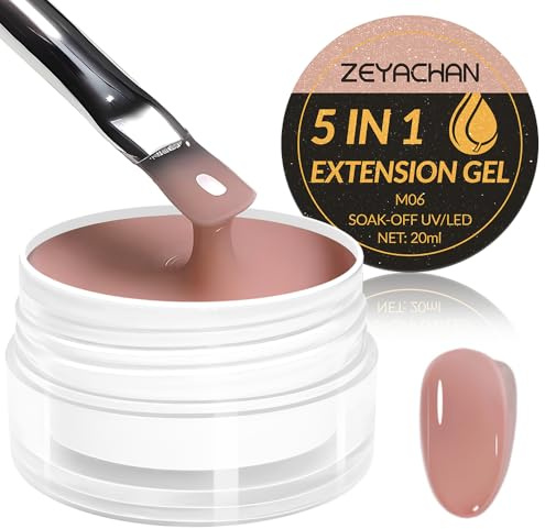 ZEYACHAN Nail Extension Gel 5 IN 1- Senza TPO- Gel Autolivellante Unghie UV/LED per Costruzione e Modellazione, Rinforzo, Riparazione e l'estensione delle Unghie - Lunga Durata - 20 ml (Nude Pink)