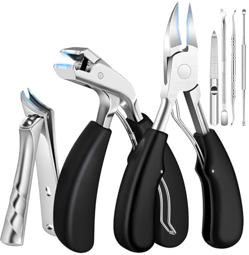 Toenail Clippers for Thick Nails - 7 in 1 Heavy Duty Ingrown Toenail Clipper Set, Professional Nail Clippers for Seniors with Nail File & Ear Wax Removal Kit for Men Women