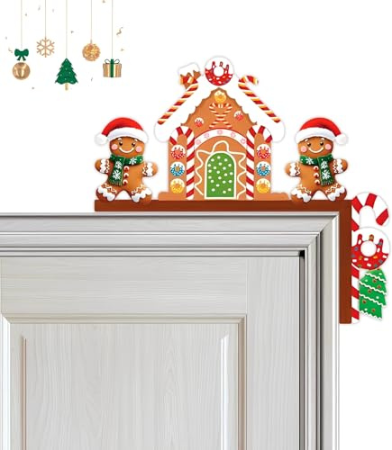 PIujsym 1 Stück Weihnachtsdeko Türrahmen Holz – Weihnachtsdeko Tür & Weihnachtsdeko Innen mit Lebkuchenhaus & Figuren – Türdeko Weihnachten, Holz Christmas Decorations für Zuhause