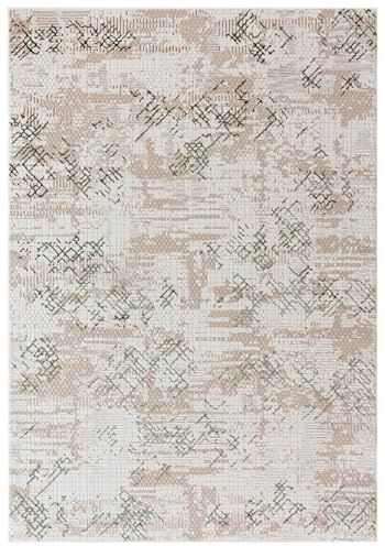 Mazovia Groß Teppich Wohnzimmer 160x230cm Beige Ecru Abstrakt Weich Elegant | Teppich für Schlafzimmer Esszimmer Büro Pflegeleicht Tierfreundlich Allergikerfreundlich Fußbodenheizungsgeeignet Kurzflor