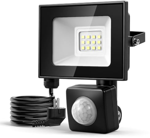 10W LED Strahler mit Bewegungsmelder Außen,3000K Warmweißes Scheinwerfer mit Stecker & 145cm Kabel,1000LM Superhell LED Außenstrahler,IP66 Wasserdicht Aussenstrahler,Fluter für Garten Hof Garage