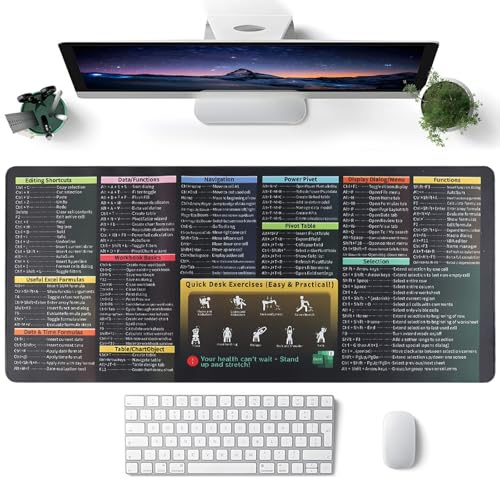 FYting Excel Tapis de Souris Gamer,English Excel Tapis de Souris XXL Blanc 900x400 x2mm Manga,Word PPT Windows Mauspad Large étanche pour Bureau, l'école, PC, MacBook, l'ordinateur Portable(A)