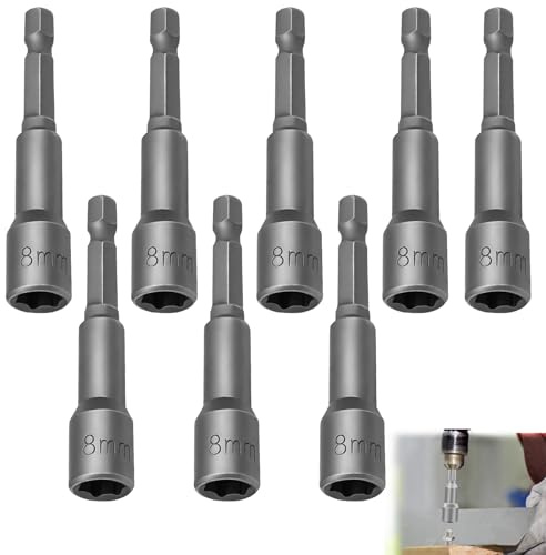 8 PCS 8mm Hex Bit, 1/4 Magnetic Nut Setter Driver Drill Bit 8mm x 65mm | Change Hex Shank Nut Driver for Woodworking Auto Repairing Machine Maintenance Furnitures