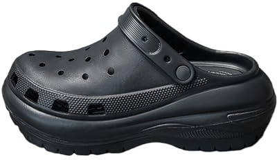 Gyios Chaussons D'éTé Femmes Plateforme Clogs Épaisse Semelle Eva Slip-on Pantoufles Sandales Perforées Sangle Réglable Chaussures Décontractées Intérieur Extérieur-44-45-black