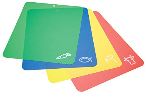 KitchenCraft Planches à Découper avec Code Couleur, Plastique non Toxique, Lot de 4 Planches, 38 -30 cm