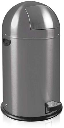 EKO Kickcan Runder Tritt-Mülleimer aus Metall, Verzinkter Inneneimer, 33 Liter, grau