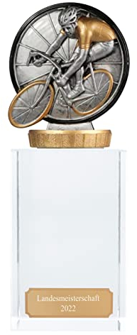 Pokal, Trophäe Radsport/Radrennen/Radfahren mit Glassockel 18cm hoch Größe L mit Gravur