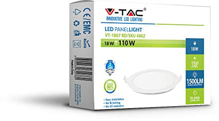 V-TAC LED Premium Panel - ceiling recessed downlight with Driver & Clips (Easy Installation) (White, 18W)