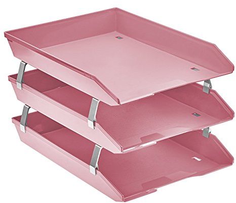 Acrimet Facility 3 Tier Letter Tray, Front Load, Letter Size/A4, Desktop File Organizer, Plastic (Solid Pink Color)