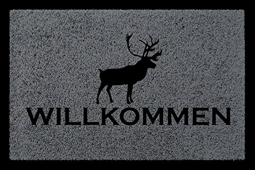 TÜRMATTE Fußmatte WILLKOMMEN ELCH Weihnachten Winter Jäger Jagd Geschenk Eingang Dunkelgrau