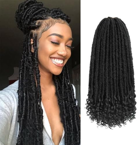 Goddess Locs Lot de 6 paquets d'extensions de cheveux synthétiques doux et pré-bouclés au crochet pour femme noire (40,6 cm, 1B#)