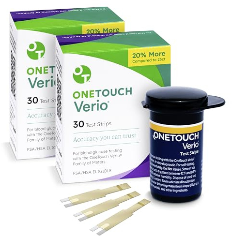 OneTouch Verio Test Strips - 60 Count - Diabetic Test Strips for Blood Glucose Meter & Daily Blood Sugar Levels - 30 Count/Pack (2 Pack)