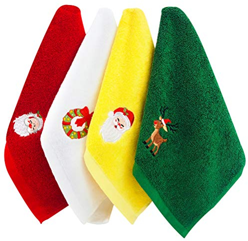 Bireegoo 4 x Baumwoll-Handtücher mit Weihnachtsmotiv, Premium-Geschirrtücher, Küchentuch, Set für Zuhause, Küche, Bar, Handtücher (32 x 45 cm).