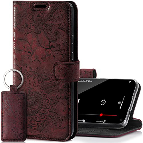 SURAZO Leather Wallet Mobile Phone Case Compatible with Apple iPhone 12 - Flip & Fold Smartphone Case with Stand, RFID Blocker, Magnet Closure, 3 Slots for Bank Cards - Handcrafted European Leather