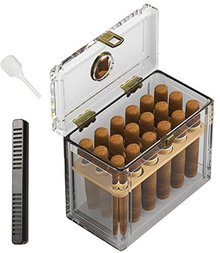 TISFA Acryl Zigarren Humidor mit Luftbefeuchter und Hygrometer, Desktop Zigarren Fall Box mit spanischer Zedernablage für etwa 18-50 Zigarren