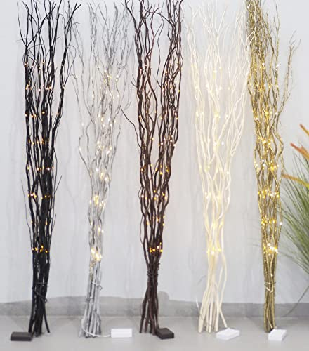Light Up Willow Branches Pre Lit 80 LED Twig Bunch For Floor Standing Vases- Display Anywhere 120cm tall in Brown, Black, Silver, Gold or Cream 1.2M (Black)