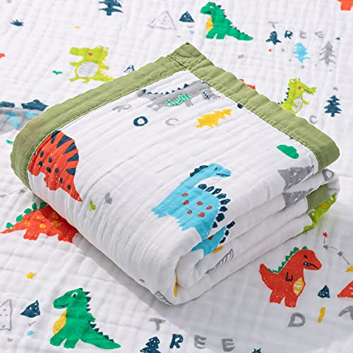 Hivia Musselin Decke 6 Lagig Kuscheldecke Baby Baumwolle 110 x 110 cm Musselin Babydecke Wickeldecke Weiche Decke für Badetuch,Kinderdecke Neugeborene Unisex (Dinosaurier)