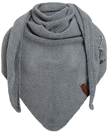 KNIT FACTORY - Dreiecksschal Coco - Damen Strickschal mit Wolle - Umschlagtuch für den Herbst und Winter - Winterschal - Dreieckstuch - Hochwertige Qualität - XXL Schal - 190 x 85 cm - Med Grey