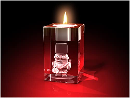 GLASFOTO.COM, Weihnachten Teelichthalter, 50 x 80 x 50 mm, Kristallglas 3D Innengravur in Premiumqualität (50 x 80 x 50 mm Nussknacker Teelicht)