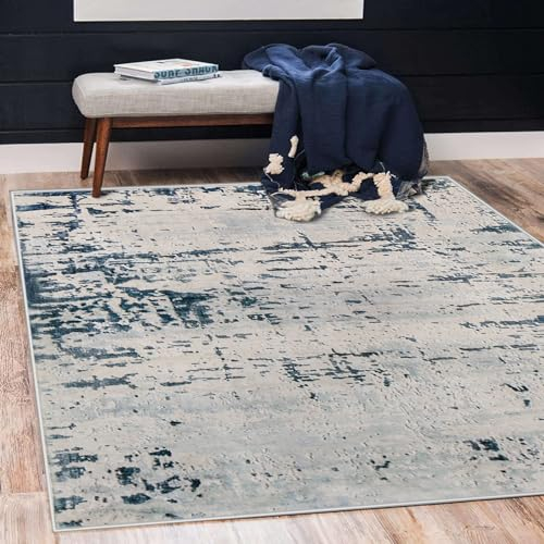 ASIinnsy Teppich Kurzflor Moderne Wohnzimmer-Teppiche Abstraktes Muster Große Weich Teppich rutschfest Grau Deko Wohnzimmer Schlafzimmer Esszimmer (Abstrakt Blau, 80 x120 cm)