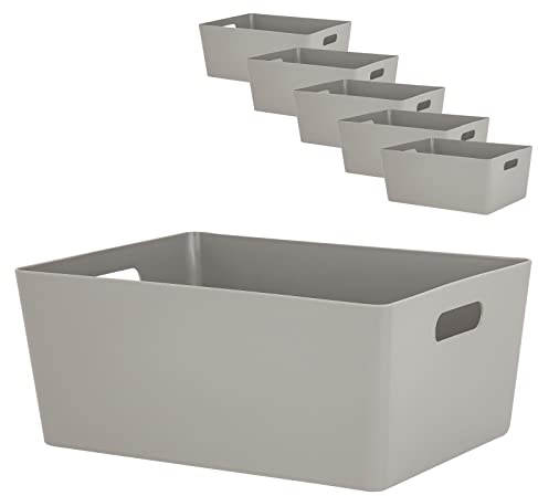 #11 6 x Ordnungsbox - 15 cm hoch - Taupe - 26 x 35 cm - DINA4-Format - - Ordnungskorb - Regalorganizer Wandregal Organizerbox - Ordnungssystem Kunststoff - Aufbewahrung Bad Korb Schrank Schreibtisch