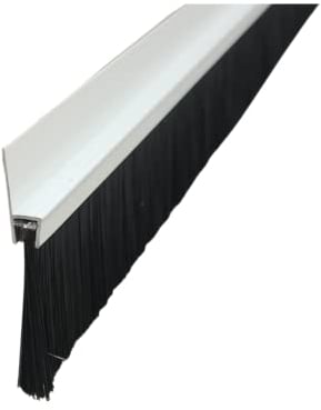 Door Gate Bottom Brush Sealing Draught Excluder Strip Dust Sweep Stopper with Aluminium Plate & Polypropylene Bristles for Weather Stripping Air & Sound Proof (White - Pack of 1)