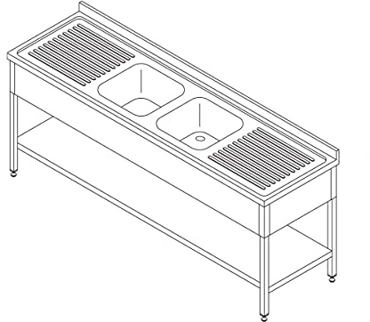 Maxima Spültisch - 190 x 70 cm - 2 Waschbecken - inkl. Spritzschutz und Untergestell