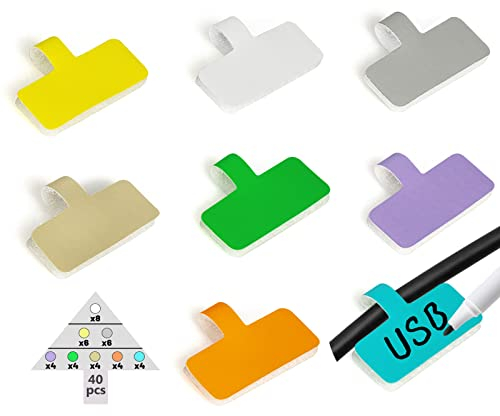 O4L - Outlet4Life Klett Kabel Etiketten zum Beschriften, 40 Stück DIY Kabelmarkierer/Kabelbeschriftung Clip, Kabel Markierungen für Kabelmanagement, Kabeletiketten und Drahtetiketten, 8 Farben
