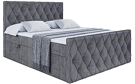 ALTDECOR Boxspringbett mit Matratze und Lattenrost, Boxbett, Fußteil, Topper, Polsterbett mit Bettkasten, Bett mit Stauraum H3-Matratze, Doppelbett, Springboxbett - Amay - 180x200 - Dunkelgrau Samt