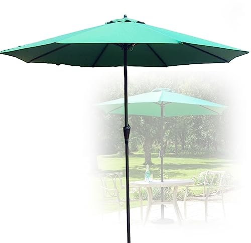 XIAOYUE 270cm Runder Sonnenschirm, Gartenschirm mit Kurbel, Gestell Stahl, 8 Rippen, Balkonschirm für Garten, Terrasse, Grün