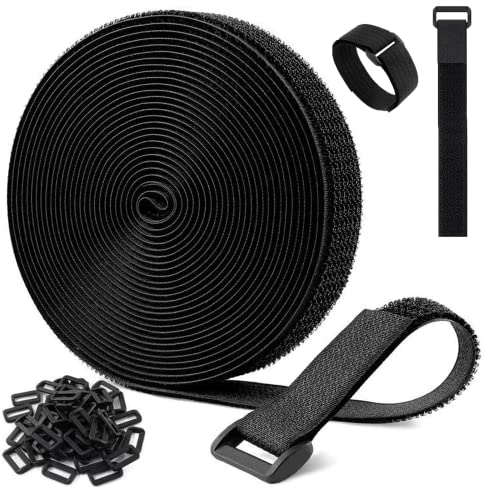 5M Cable Ties - Adjustable Cable Straps with 30 Buckles, Free Cut Length Reusable Fastening Cable Ties, Hook and Loop Securing Straps for Cord Organizer Cable Tidy, 2cm Wide (Black)